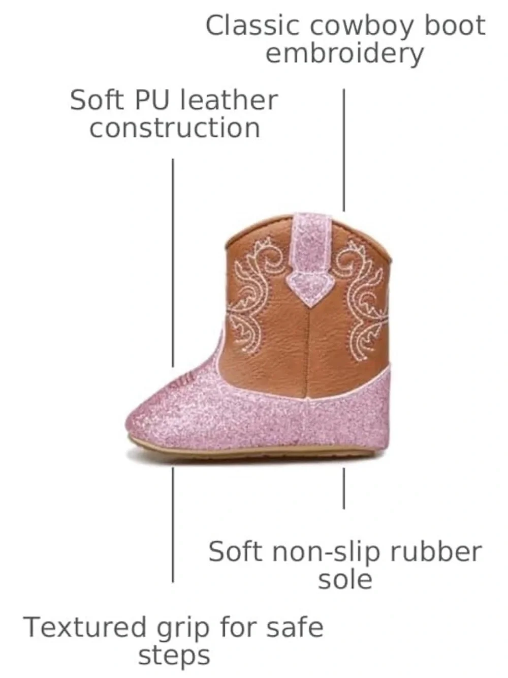 Girls Pink Glitter Cowboy Boots - Kids Western Shoes